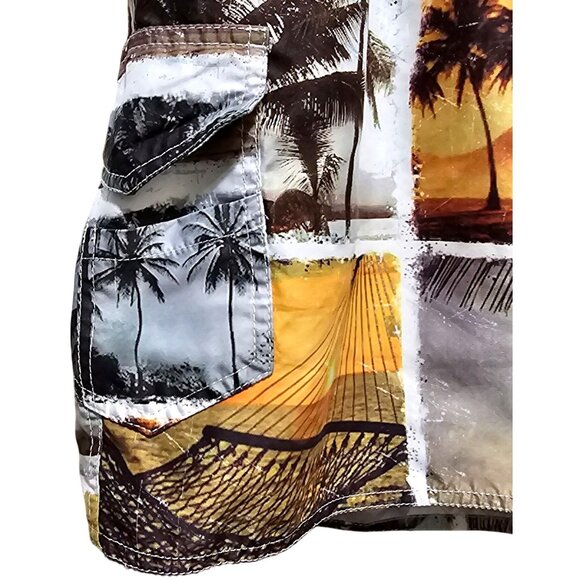 Newport Blue Mens Tropical Sunset Print Swim Trunks With Pockets Elastic Waist & - Picture 3 of 10